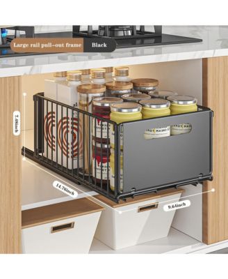 1pc Pull Out Cabinet Organizer, Expandable Kitchen Drawers, Heavy Duty Slide Out Storage Basket With Adhesive Film, Under Sink Cabinet Storage Shelf For Bathroom