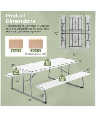 Folding Picnic Table Set with Metal Frame and All-Weather HDPE Tabletop, Umbrella Hole