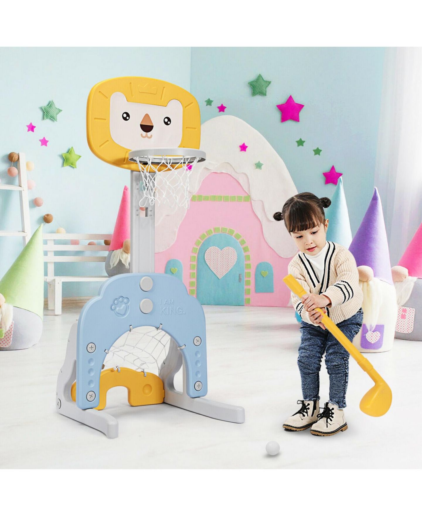 Детские игрушки KUYOTQ 3-in-1 Adjustable Basketball Hoop Sports Set, Ages 2-7 — фото 2