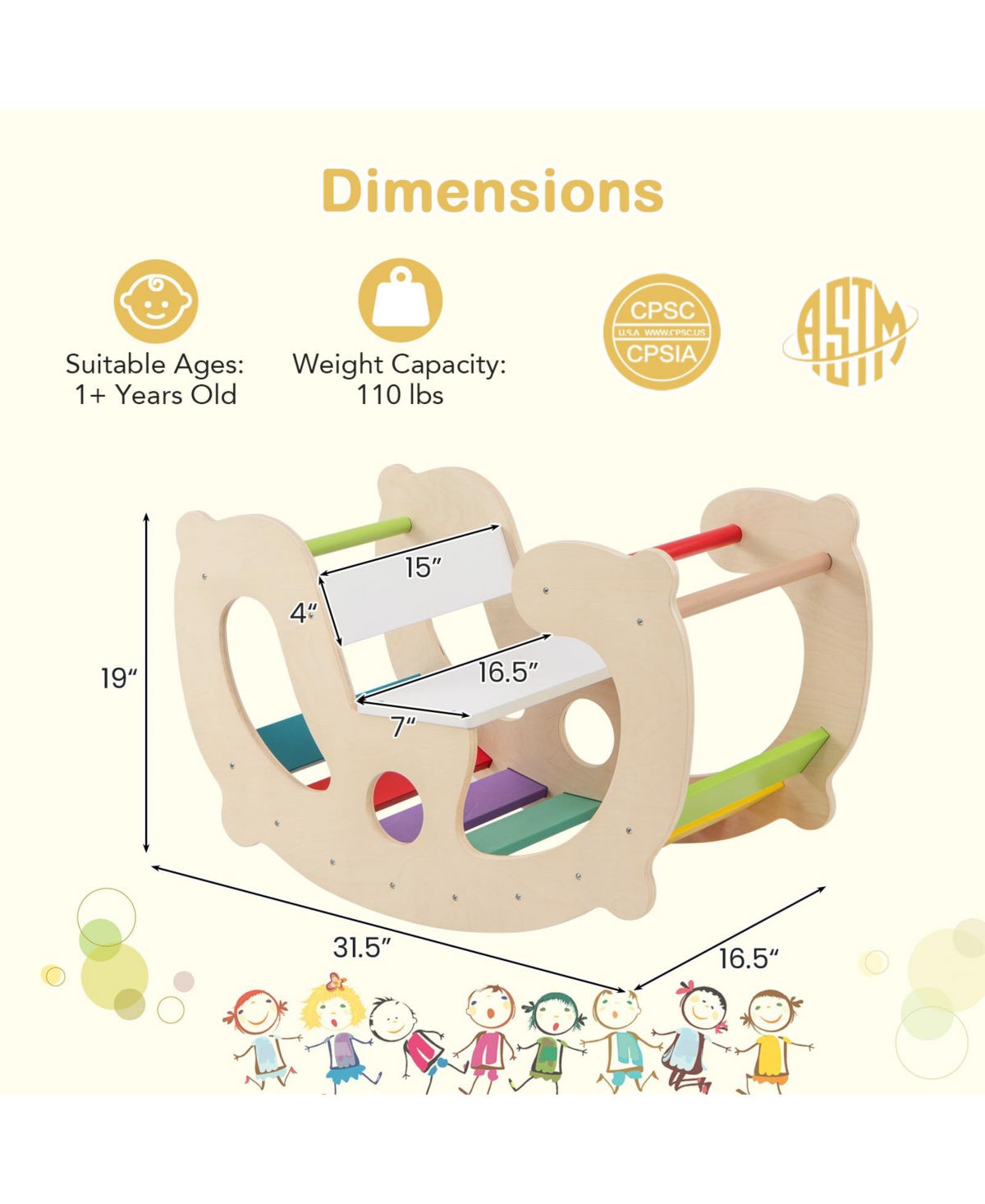 Kuyotq 2-in-1 Rocking Horse Arch for Kids Montessori Climbing Toys with Arch Climber