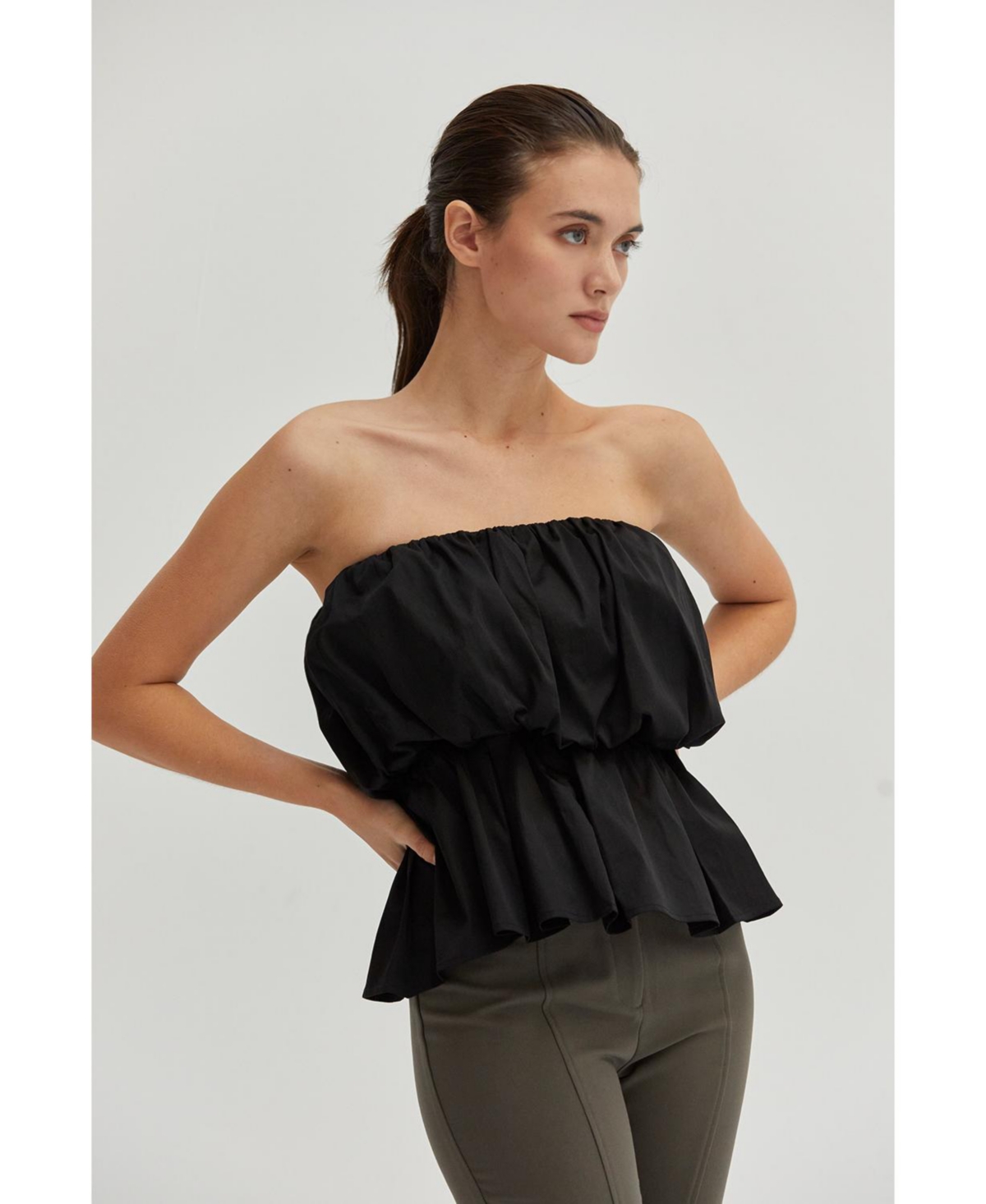Women's Arianna Balloon Peplum Tube Top - Black