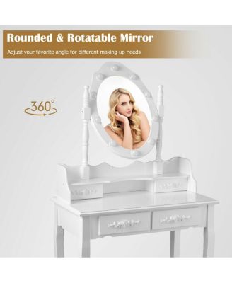 Makeup Vanity Dressing Table Set with Dimmable Bulbs Cushioned Stool