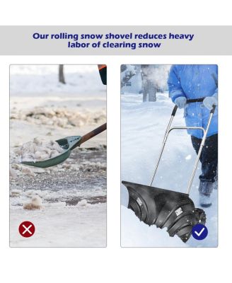 Rolling Snow Pusher Shovel with Adjustable Handle