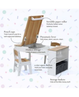 Activity Children Table with Storage Bookcase and 2 Chairs Set