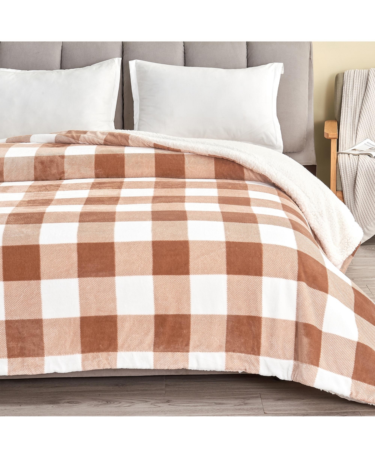 Linery & Co. Velvet Plush Reversible Sherpa Throw Blanket