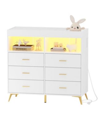 6-Pc Wood Dresser with Changing Pad, LED & Charging Station – Baby Changing Table