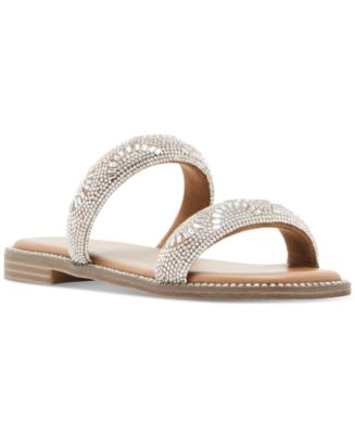 Madden Girl 可愛いパール装飾 フラット スライド サンダル Amazon.com | Madden Girl Women's Park Flat Sandal, Silver
