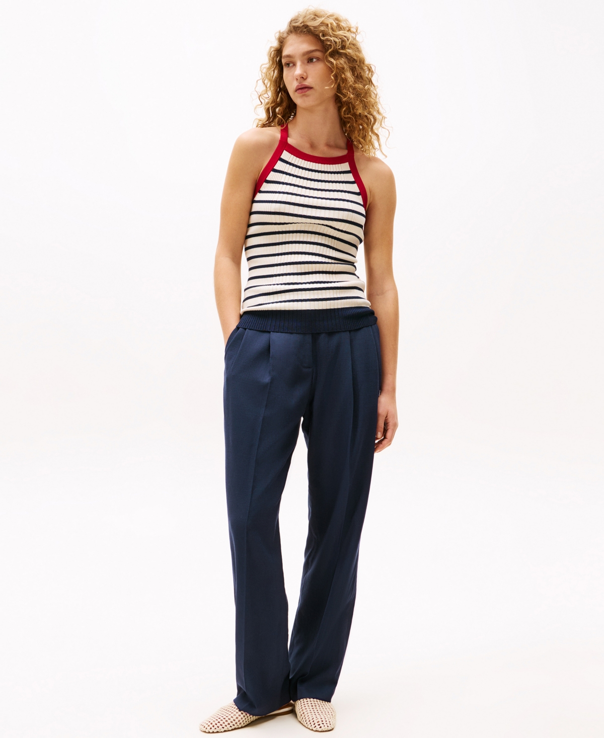 x Sofia Richie Grainge Women's Striped Cross-Back Sweater Tank Top - Dark Night Navy Stripe
