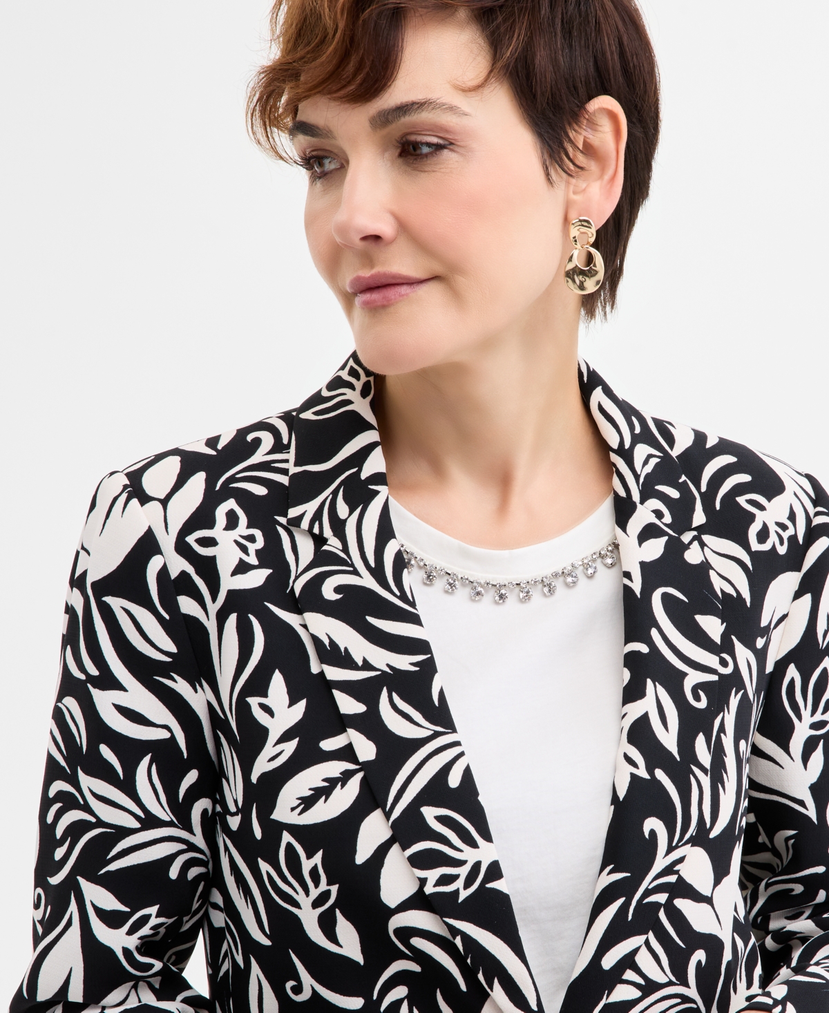 Shop Jm Collection Women's Printed Blazer, Exclusively At Macy's In Deep Black