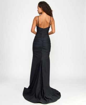 Juniors' Studded Cowlneck Ruched Floor-Sweeping Gown, Created for Macy's