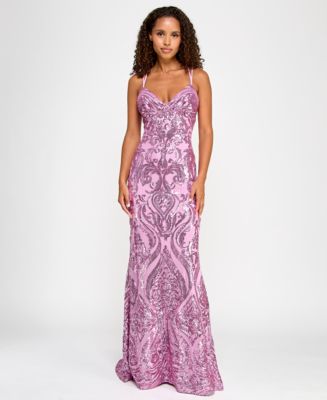 b darlin juniors' v-neck sleeveless bodycon sequin dress B. Darlin Patterned Sequin V-Neck Lace Up Back Bodycon Dress