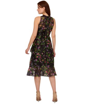 Women's Floral Print Ruffled Sleeveless A-Line Dress