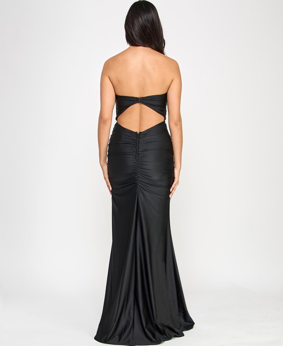 Emerald Sundae Juniors' Strapless Twist-front Cutout Gown, Created For Macy's In Black
