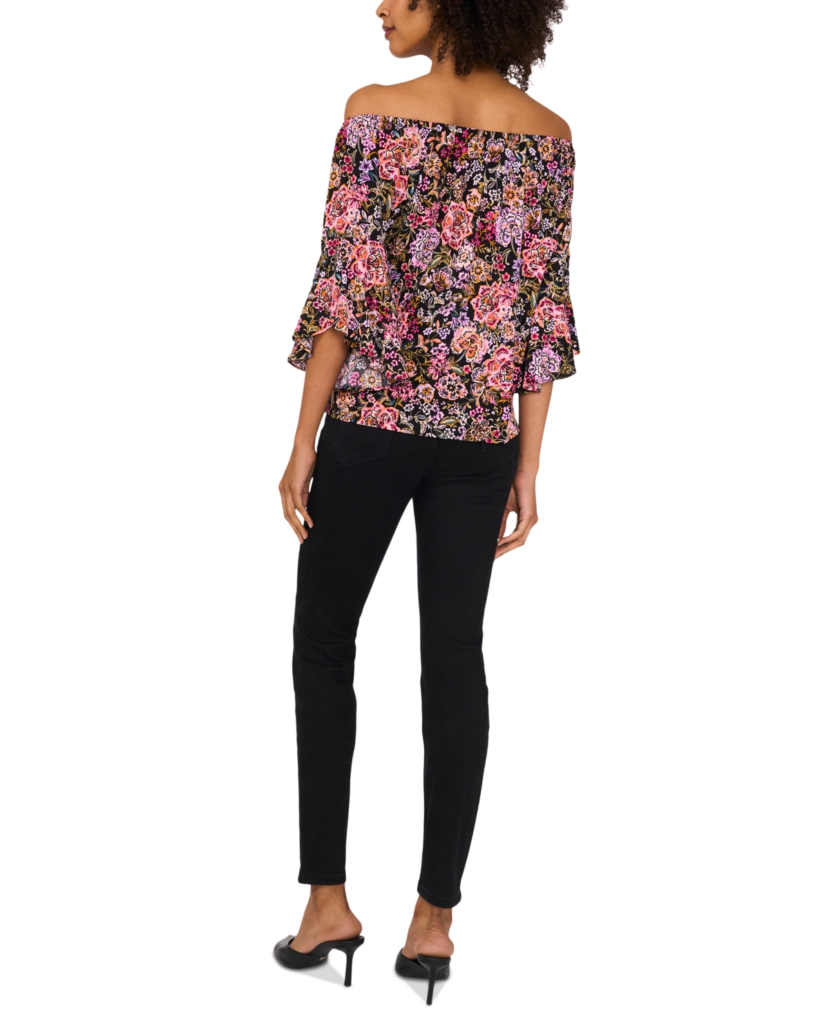 SAM & JESS PETITE OFF-THE-SHOULDER FLORAL-PRINT BELL-SLEEVE TOP 
