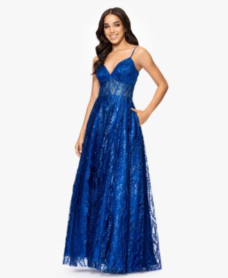 Juniors' Glitter Illusion Bodice Ballgown
