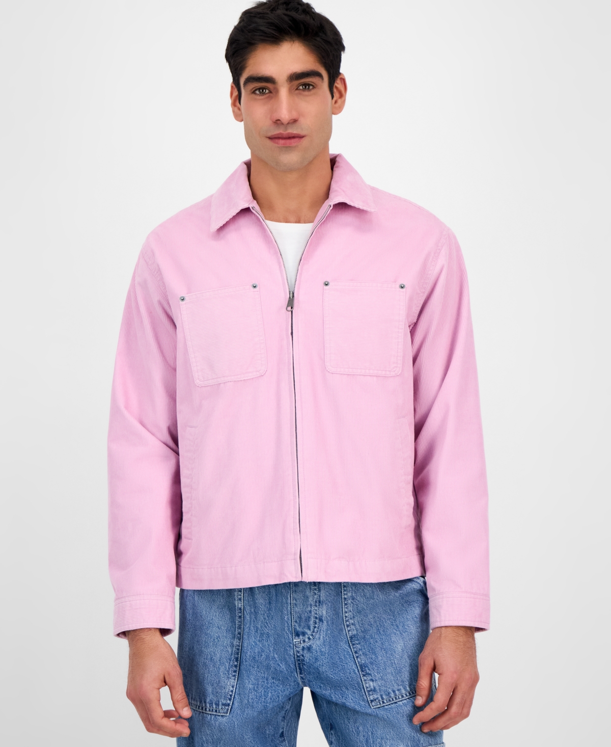 Men's Long Sleeve Corduroy Zip-Front Jacket, Exclusively at Macy's - Lily Lavender