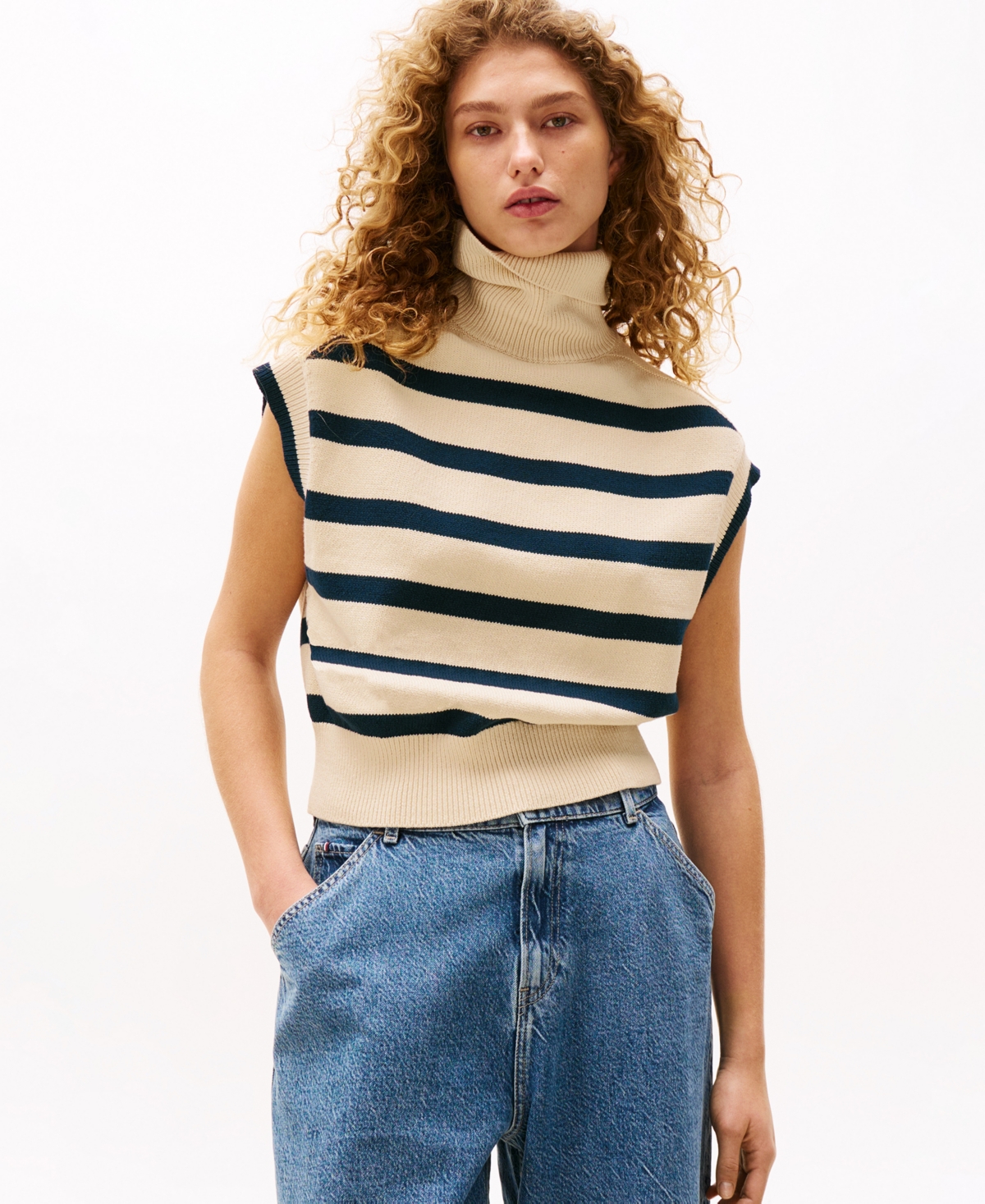 Tommy Hilfiger X Sofia Richie Grainge Roll-neck Top In Dark Night Navy Stripe