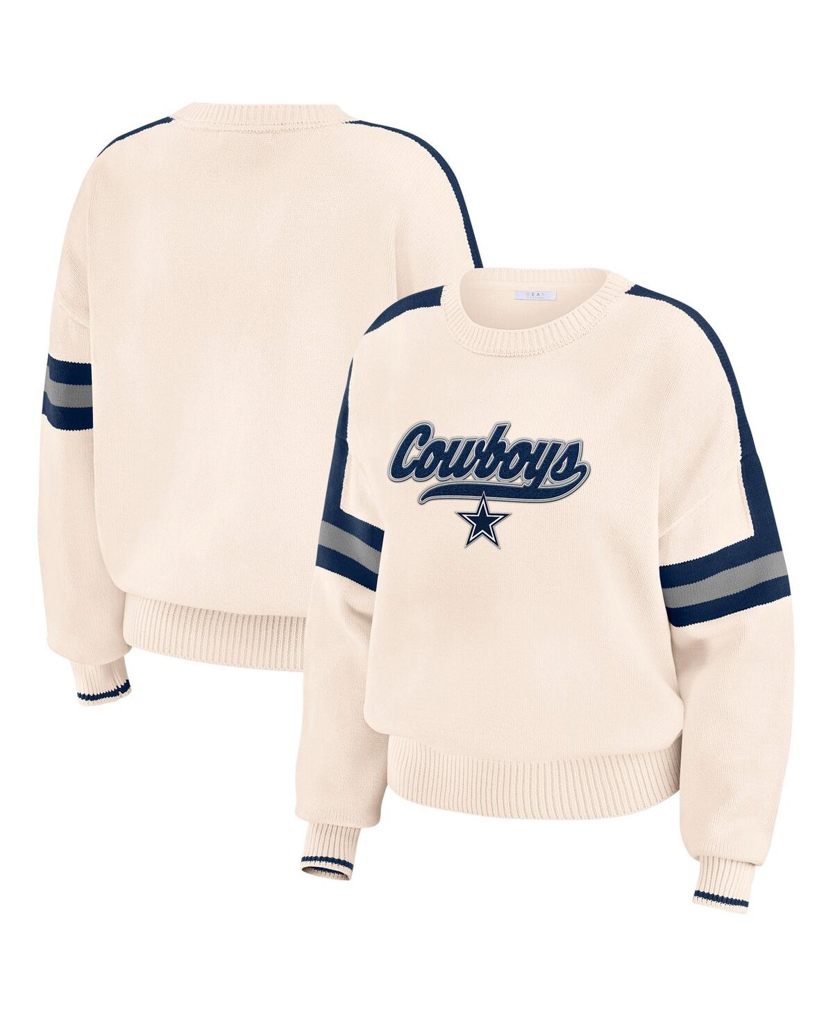 Women's Cream Dallas Cowboys Stripe Pullover Sweater - Cream