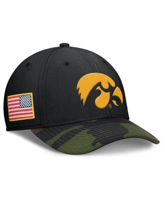 Nike - Men's Black/Camo Iowa Hawkeyes 2024 Military Appreciation Rise Swoosh Performance Flex Hat