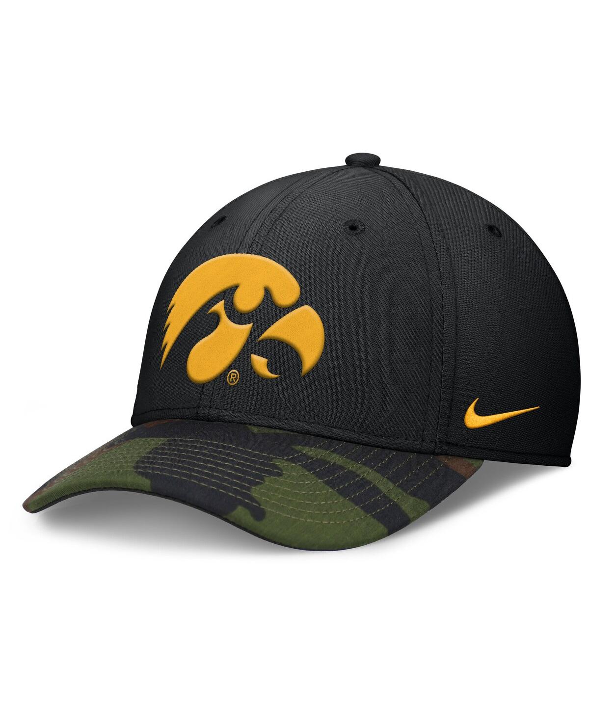 Nike Men's Black/camo Iowa Hawkeyes 2024 Military Appreciation Rise Swoosh Performance Flex Hat In Black,camo