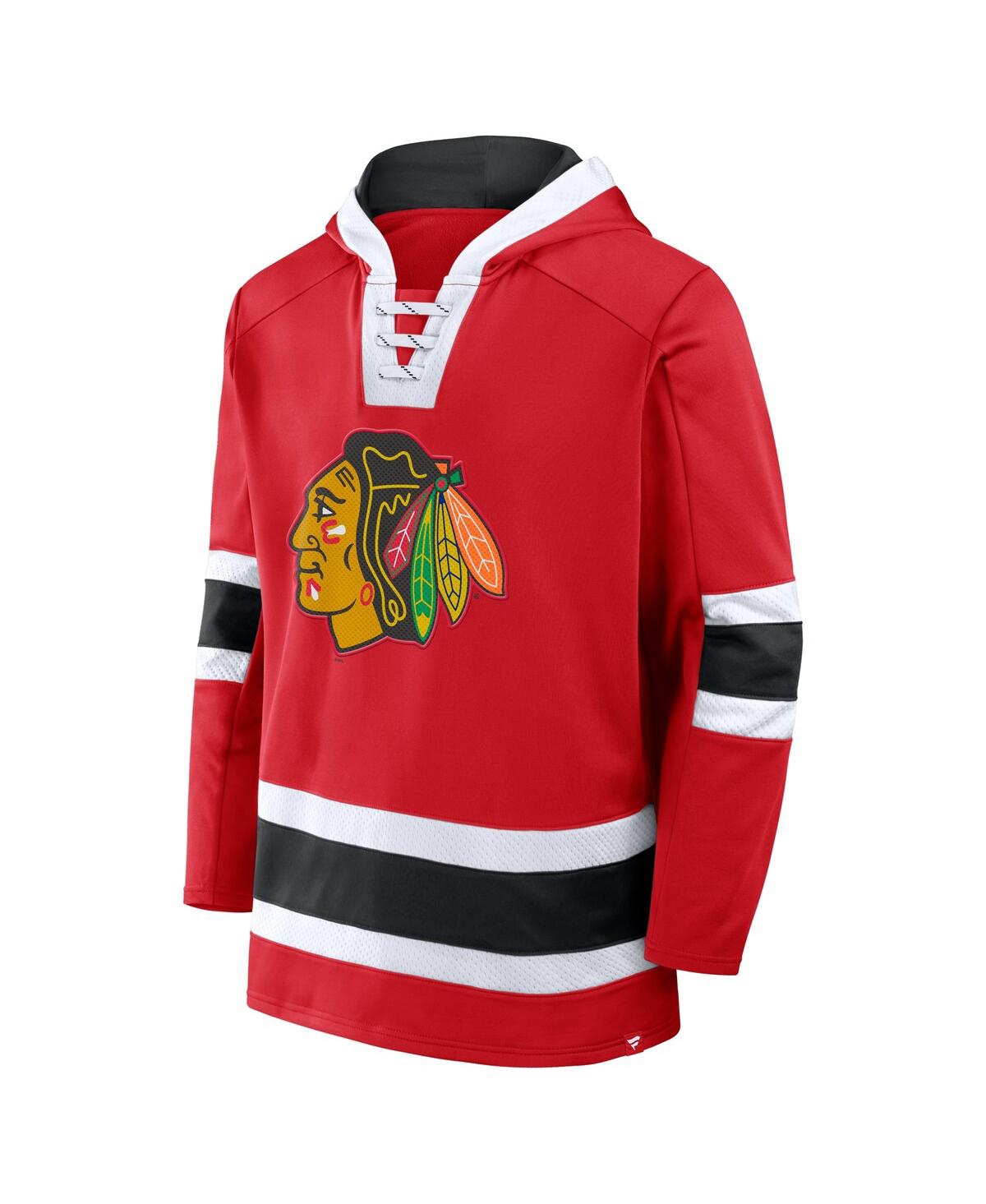 Fanatics Men's Red Chicago Blackhawks Inside Line Fleece Pullover Hoodie In Red,black