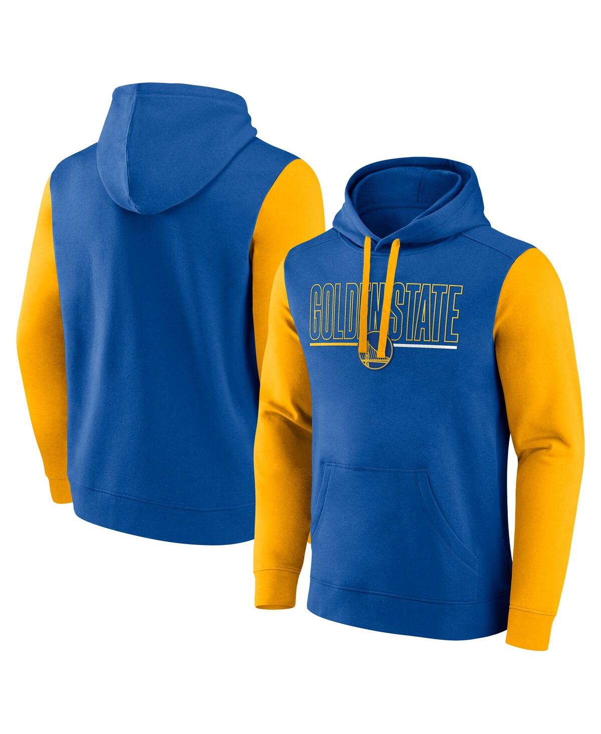 Men's Royal Golden State Warriors Outline Colorblock Pullover Hoodie - Royal