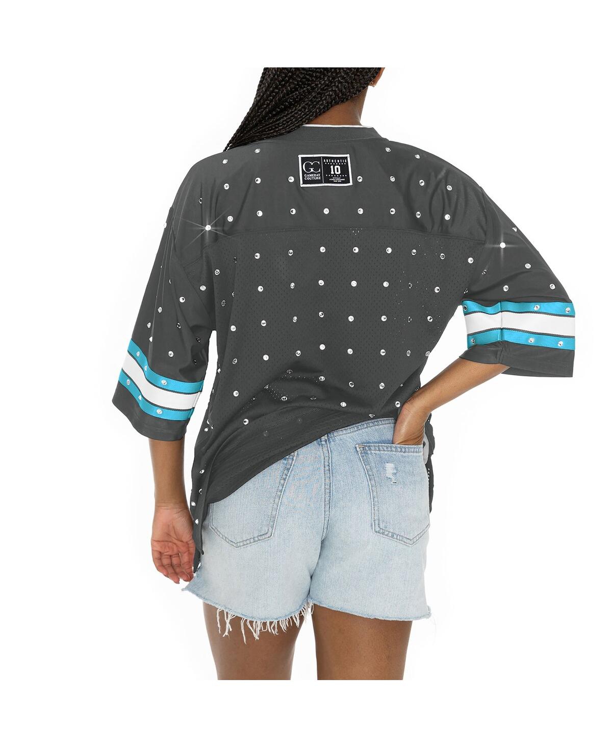 Shop Gameday Couture Women's Anthracite Jacksonville Jaguars Kickoff Time Allover Rhinestone Sports Stripe Jersey V-neck 