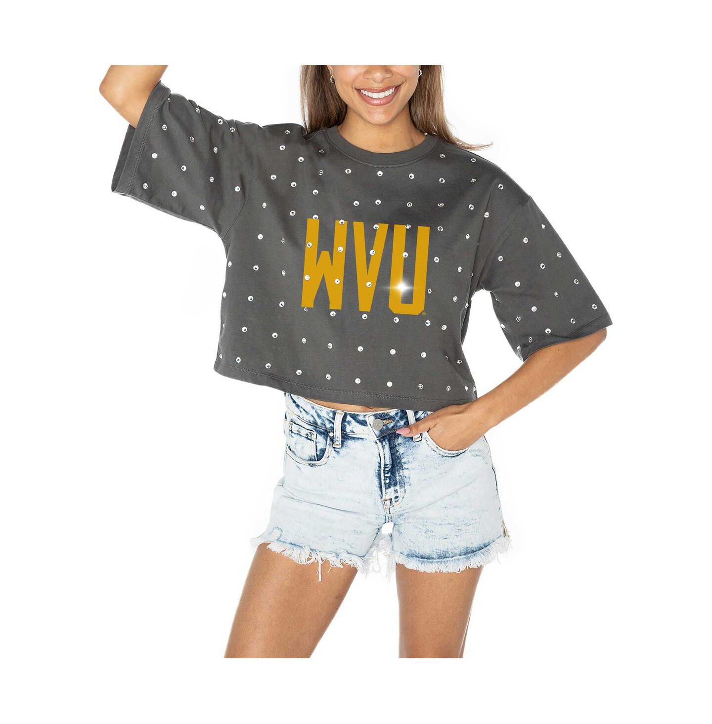 Женская футболка Gameday Couture Gray West Virginia Mountaineers Go Time Rhinestone Crop — фото 4