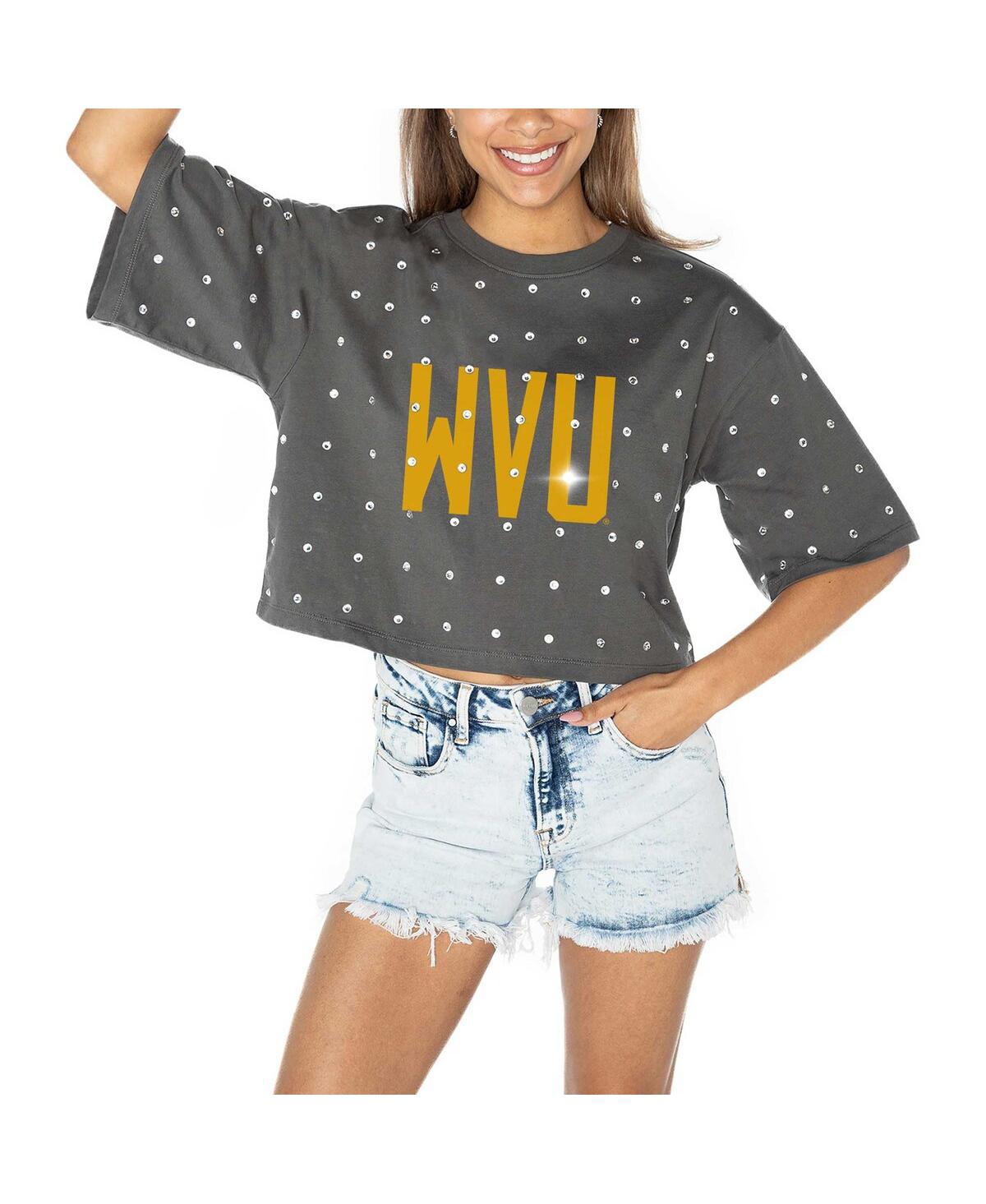Gameday Couture Women's Gray West Virginia Mountaineers Go Time Rhinestone Crop T-shirt In Gray