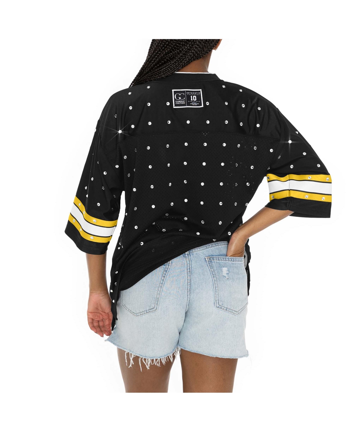 Gameday Couture Women's Black Pittsburgh Steelers Kickoff Time Allover Rhinestone Sports Stripe Jersey V-neck T-shir In Black