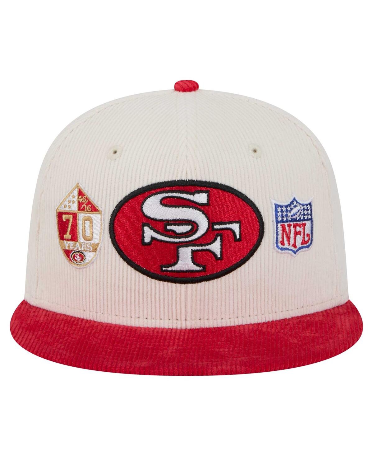 Shop New Era Men's Cream/scarlet San Francisco 49ers Throwback Corduroy 59fifty Fitted Hat In Cream,scarlet