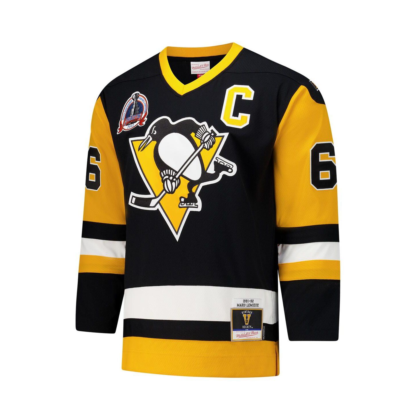 Мужской топ Mitchell & Ness Mario Lemieux Black Pittsburgh Penguins 1991-92 Power Play Jersey — фото 5