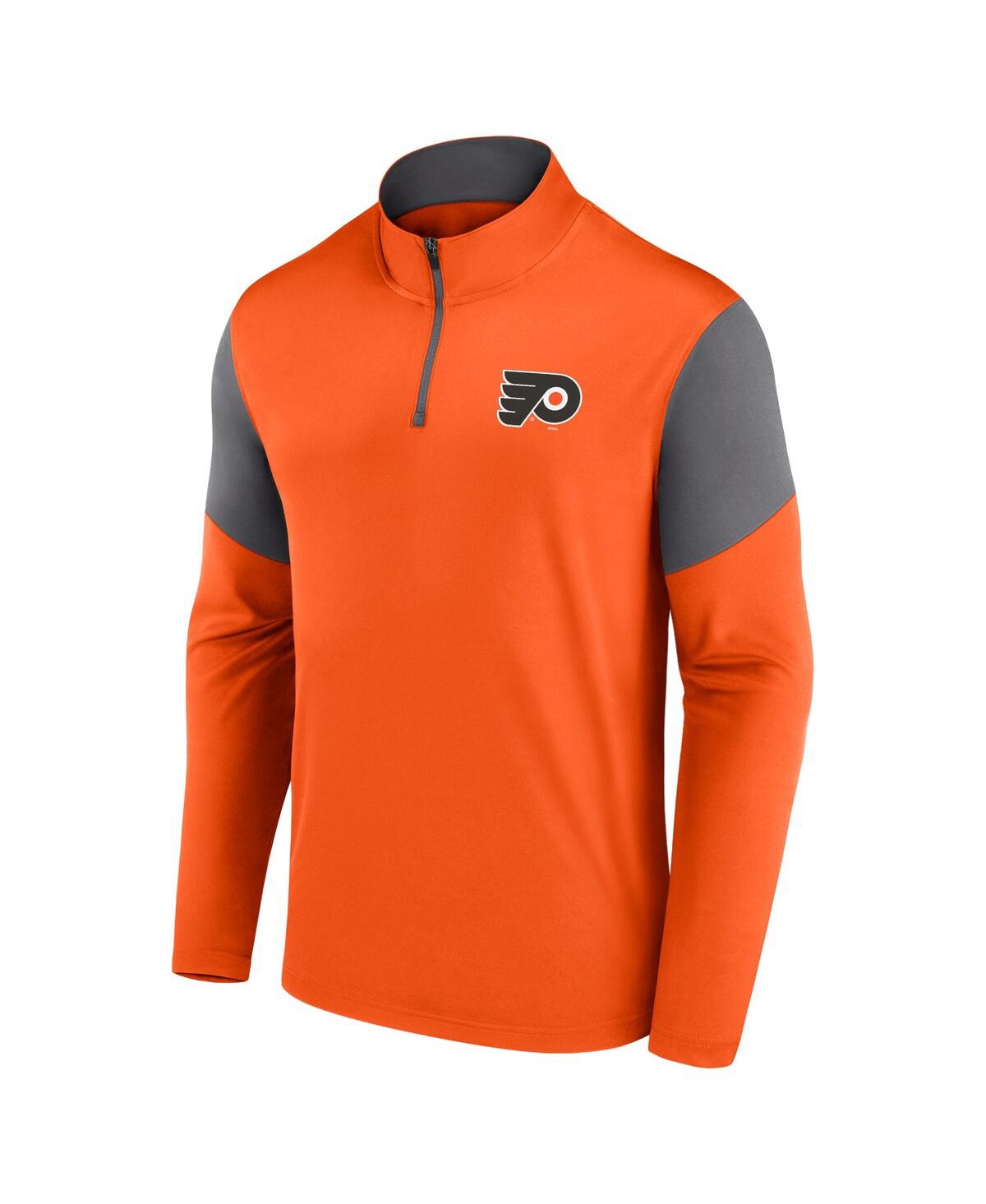 Fanatics Men's Orange/gray Philadelphia Flyers Logo Quarter-zip Top In Orange,gray