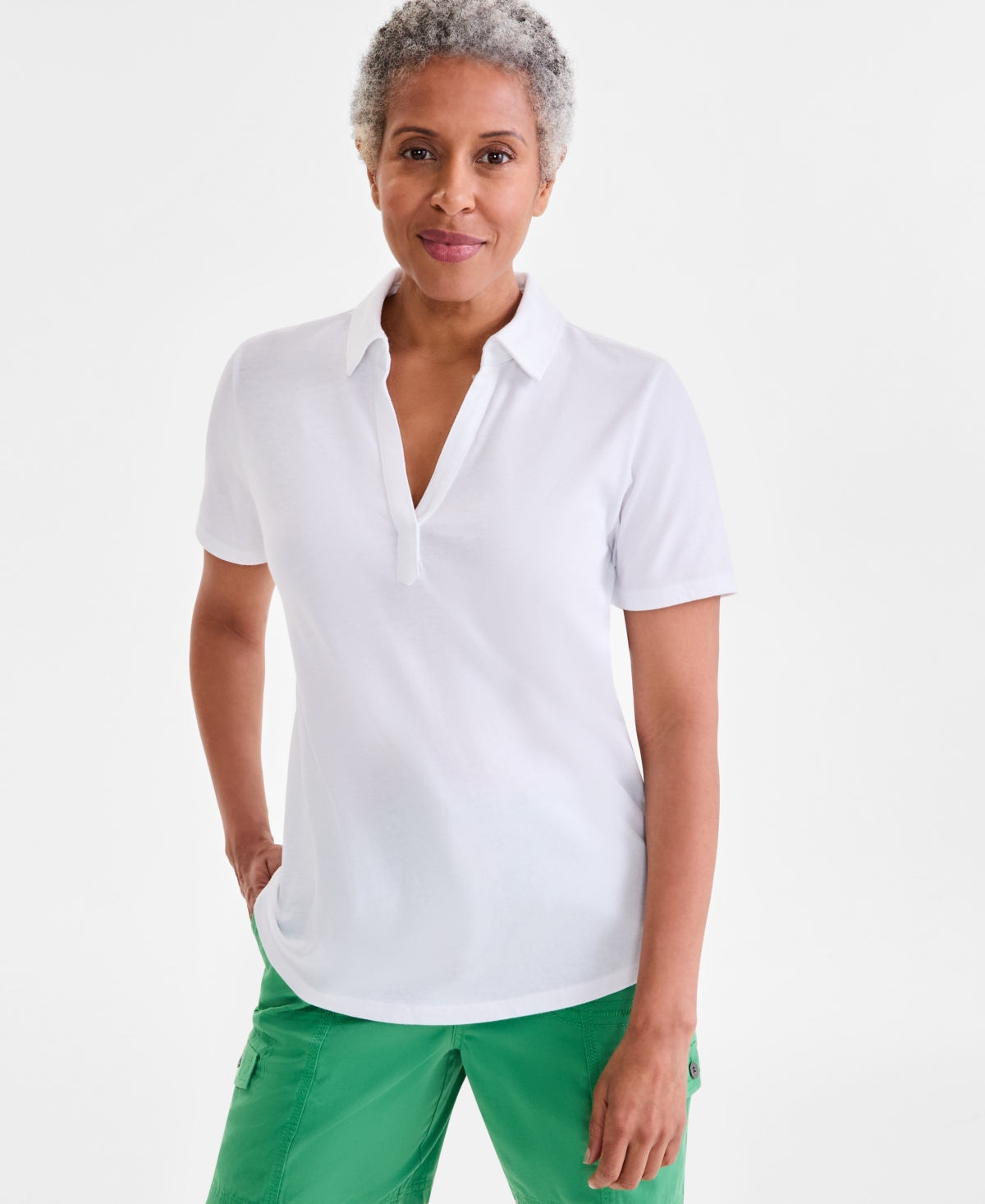 Women's Short-Sleeve Knit Polo Shirt, Exclusively at Macy's - Bright White