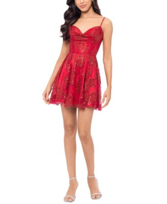 Blondie Nites - Juniors' Sequin Embellished Sleeveless Fit & Flare Dress