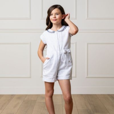 Girls' Linen Peter Pan Collar Button Front Romper, Toddler