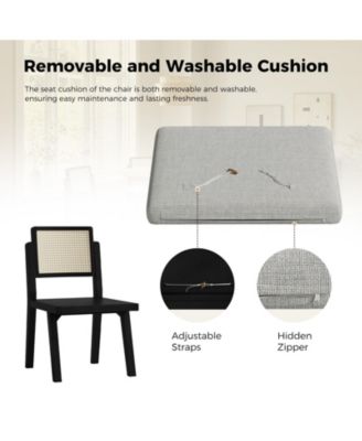 Bert Modern Dining Chair with Woven Rattan Backrest and Solid Wood Legs