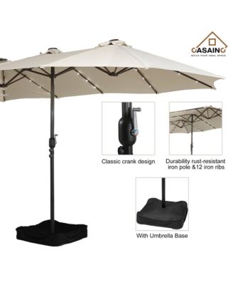 Outdoor Double-Sided Patio Umbrella with Base 36 LED Light Market Umbrella with Cover