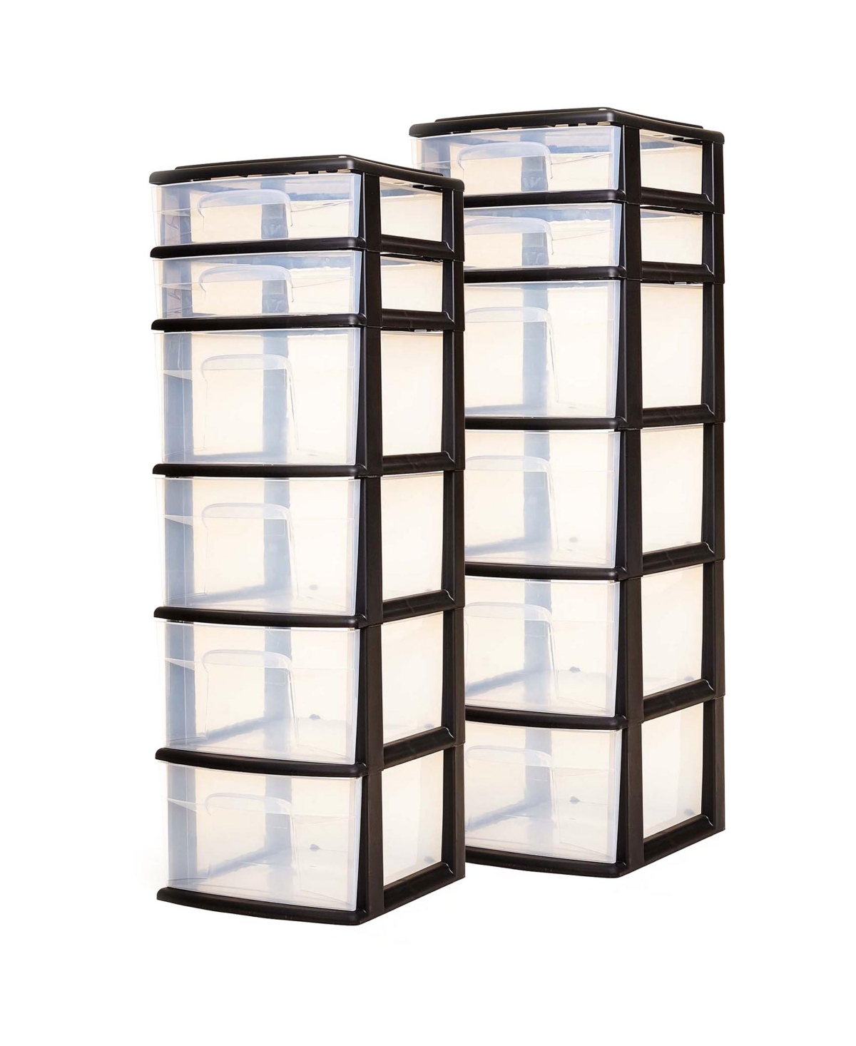 Plastic 6 Clear Drawer Home Storage Container Tower, Black/Clear (2 Pack)