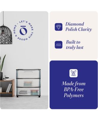 Tall Solid Plastic 3 Drawer Medium Storage Cart with Wheels, Black (2 Pack)