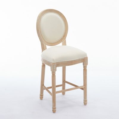 Set of 2 Counter Stools – Solid Wood French Country Chairs with Upholstered Cushions and Backrest