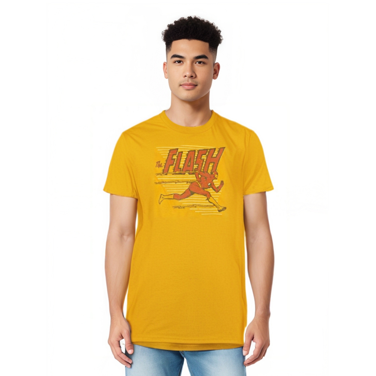 Dc Flash Mens Dc Comics Flash Speed Lines Short Sleeve Adult Tee / T-Shirt - Gold