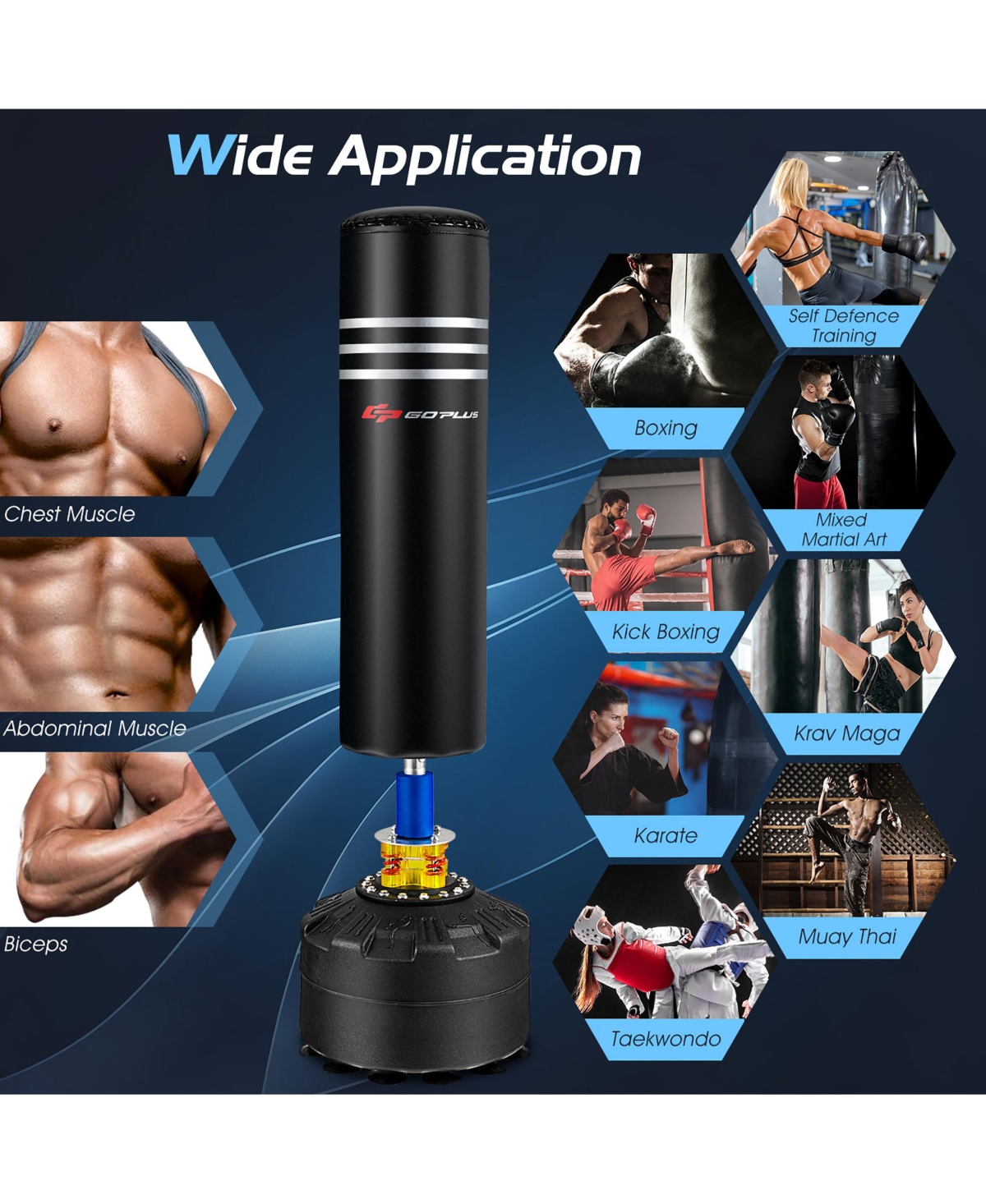 220Lbs Freestanding Punching Boxing Bag w/12 Suction Cup Base Shock Absorber
