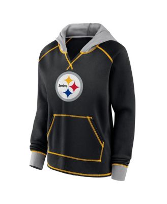 Women's Black Pittsburgh Steelers Boom Fleece Pullover V-Neck Hoodie