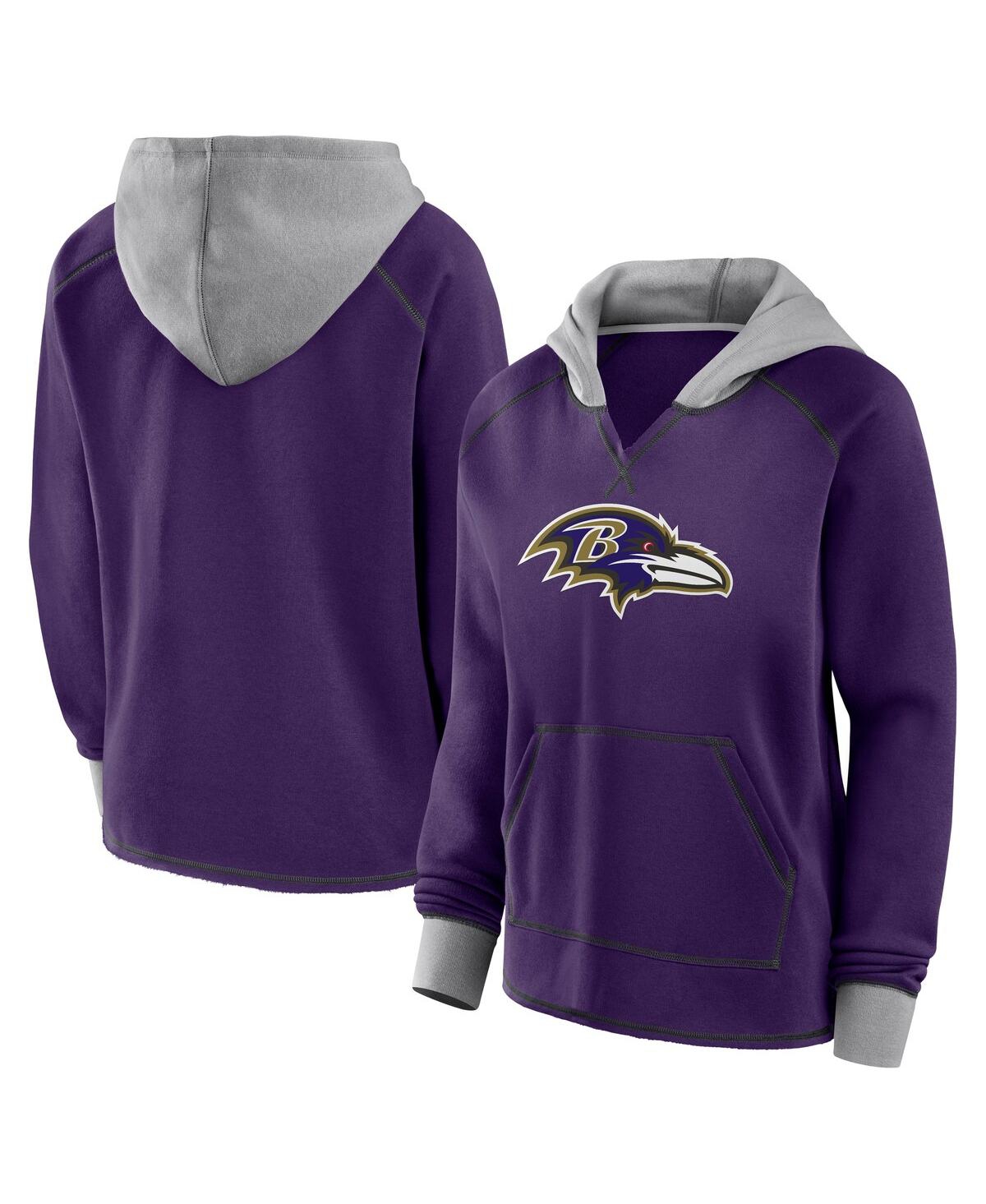 Women's Purple Baltimore Ravens Boom Fleece Pullover V-Neck Hoodie - Purple