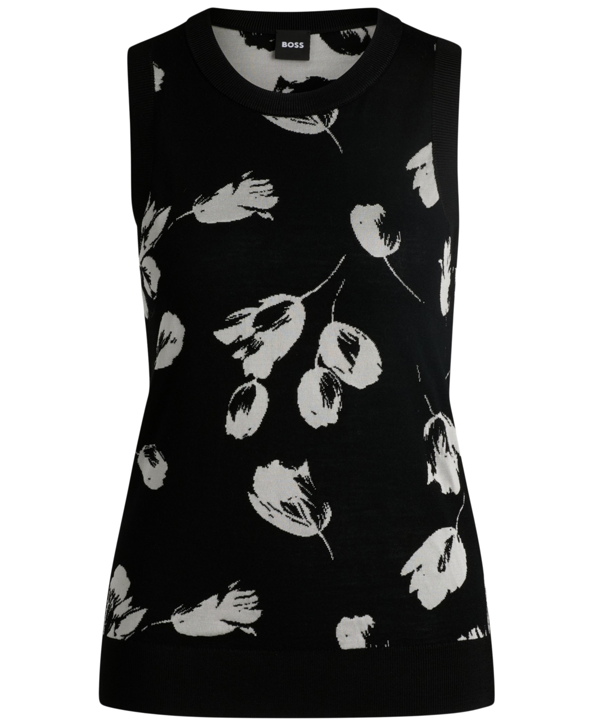 Hugo Boss Merino Wool Knitted Top With Tulip Jacquard In Open Misc