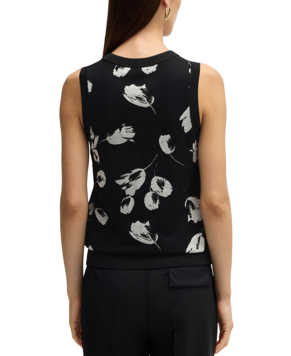Hugo Boss Merino Wool Knitted Top With Tulip Jacquard In Open Misc