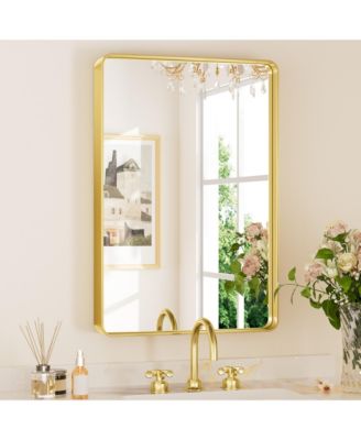16x24 Inch Brushed Gold Bathroom Vanity Mirror Tempered Glass Metal Framed