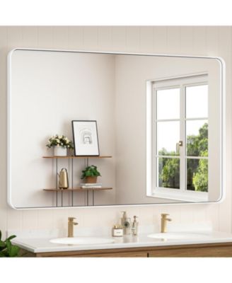 55x36 Inch Brushed Gold Bathroom Vanity Mirror Tempered Glass Metal Framed