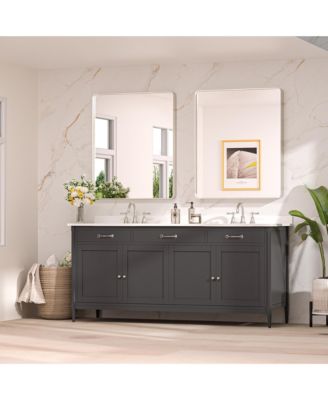 24x32 Inch Brushed Gold Bathroom Vanity Mirror Tempered Glass Metal Framed